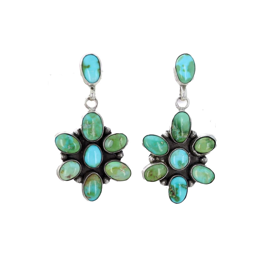 Blue Green Sonoran Gold Turquoise Flower Earrings Southwest 8 Stones NewWorldGems