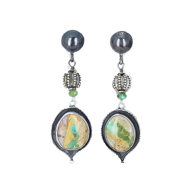 Gorgeous Royston Mine Earrings Ovals with Beads Southwest 2.75"