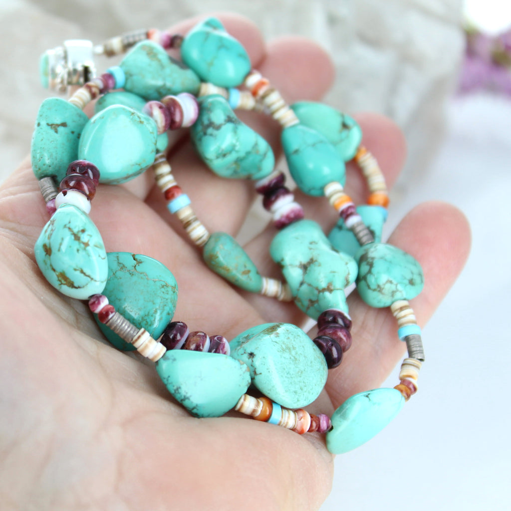 Carico Lake Turquoise Necklace Fiesta Colors Sterling Silver Southwest 20"