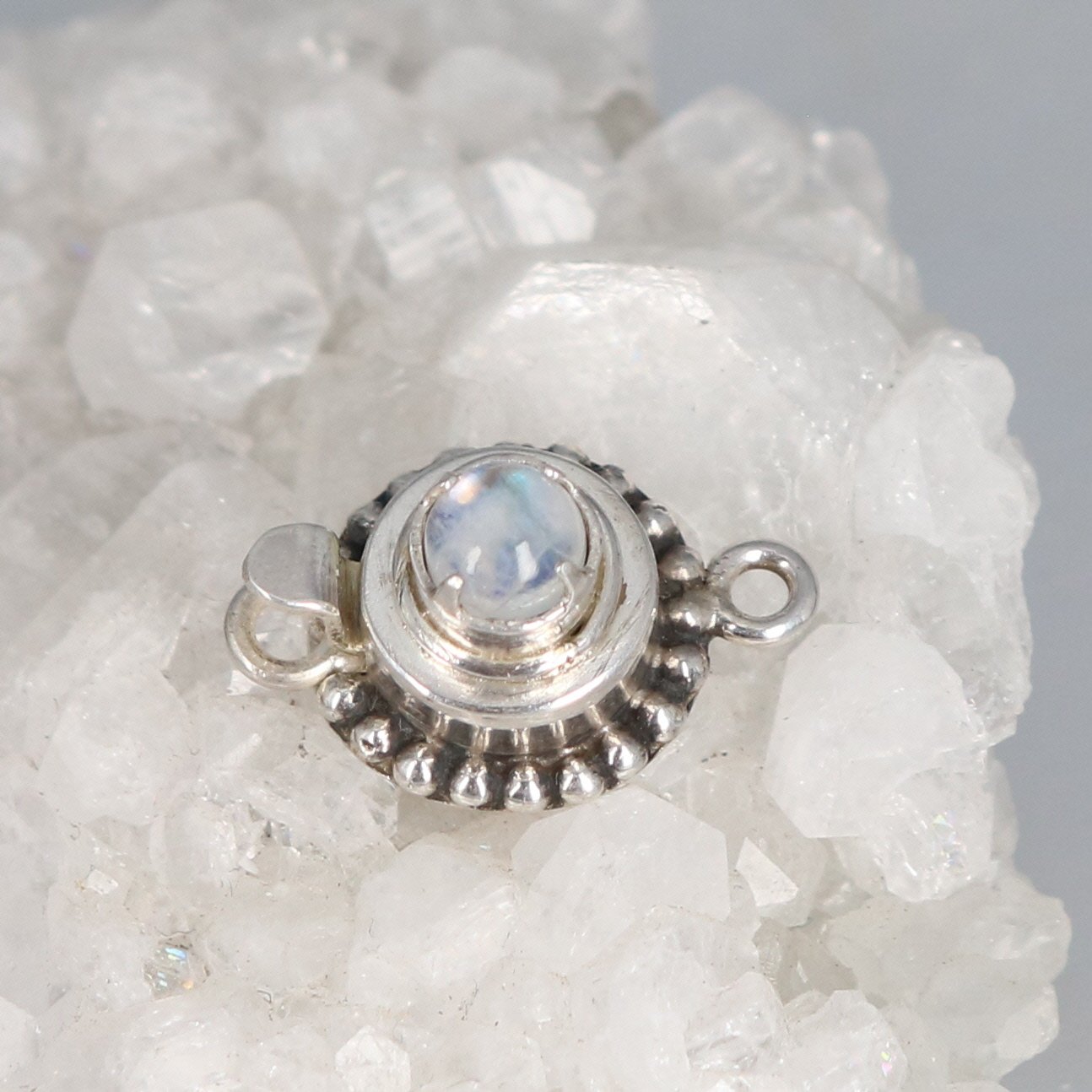 Rainbow Moonstone Clasp Sterling Round 6mm Classic Style