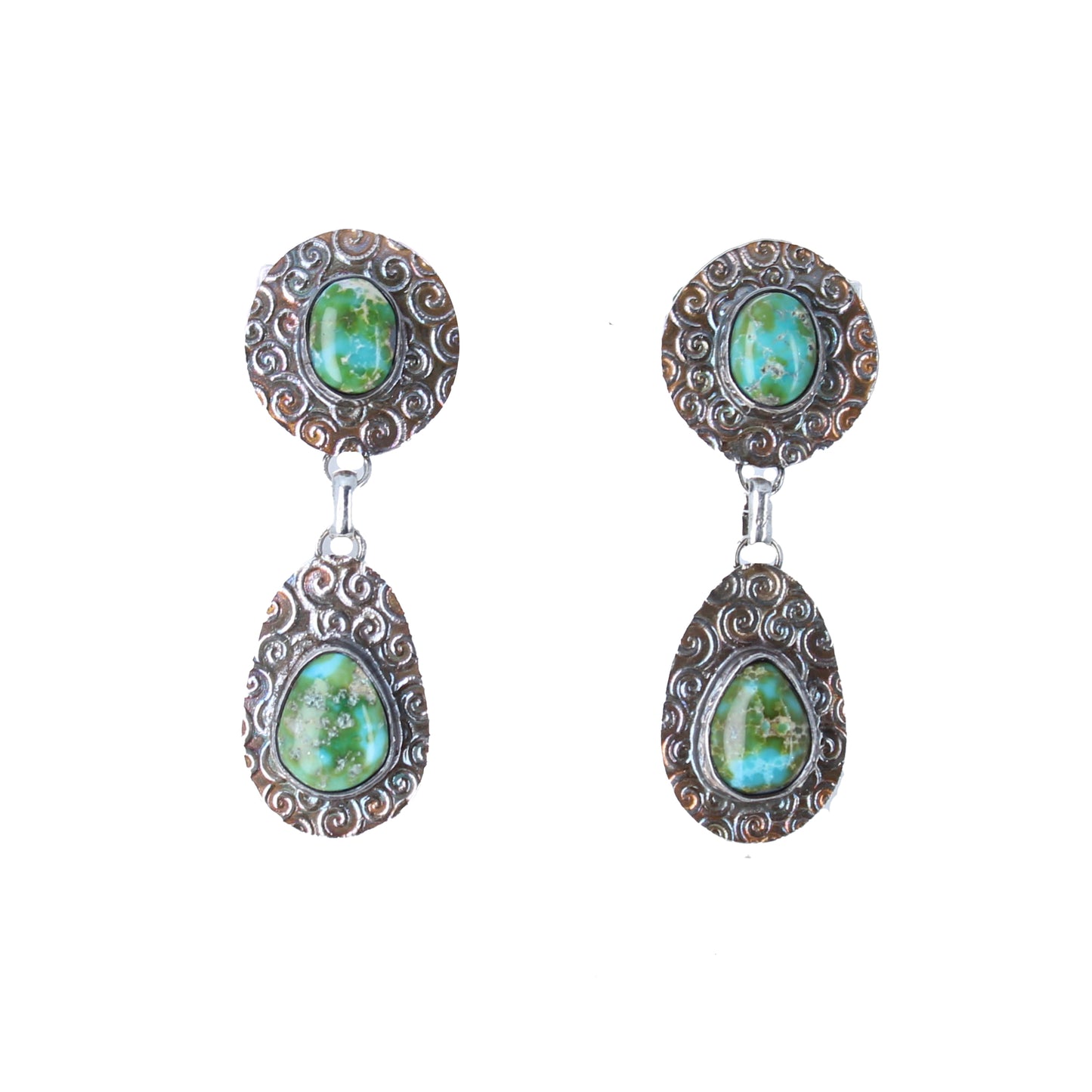 Sonoran Gold Turquoise Earrings Lime Green Blue Sterling Southwest Dangles