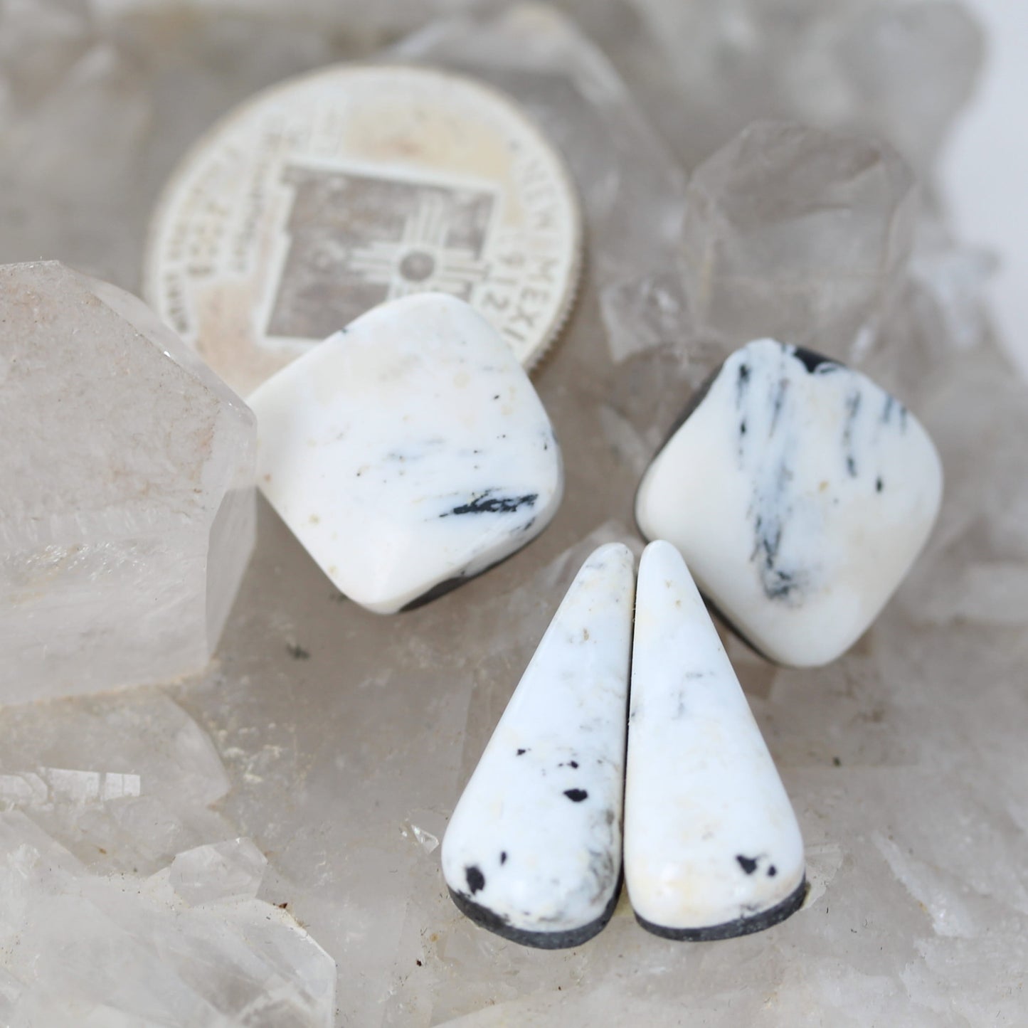 Rare White Buffalo Turquoise Cabochon Components 2 PAIR #2