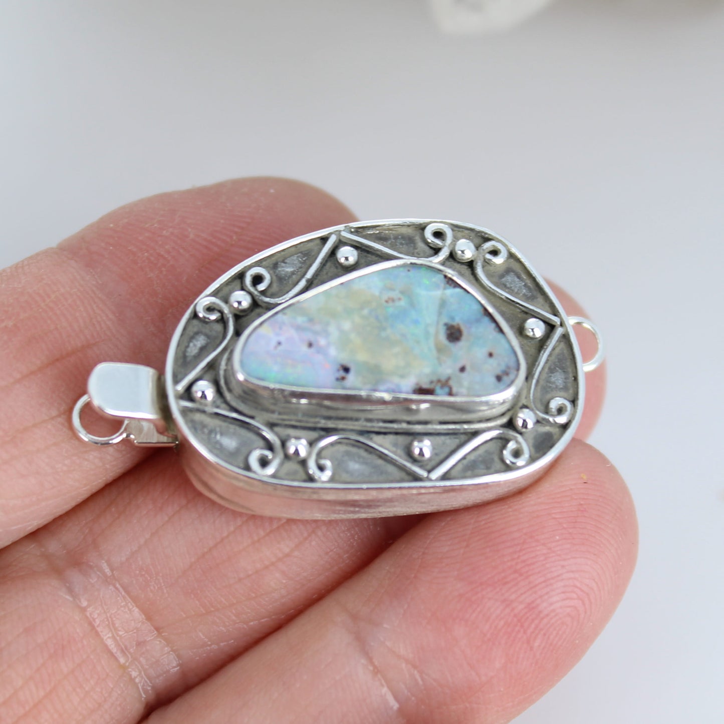 Australian Crystal Opal Clasp Sterling Round Large Wire Design
