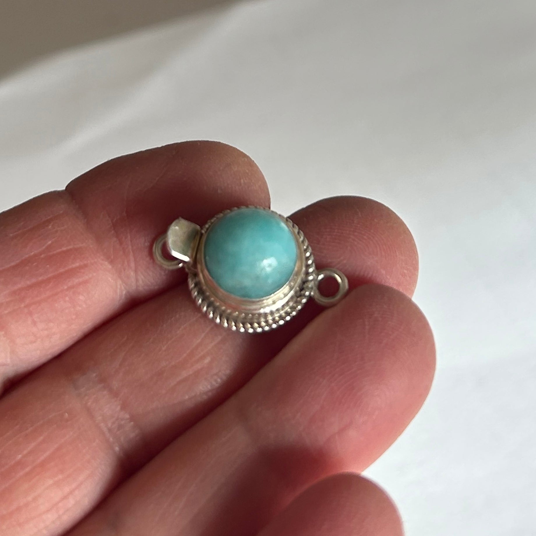 AAA Amazonite Clasp 10mm Round Shape Sterling Granulated Design