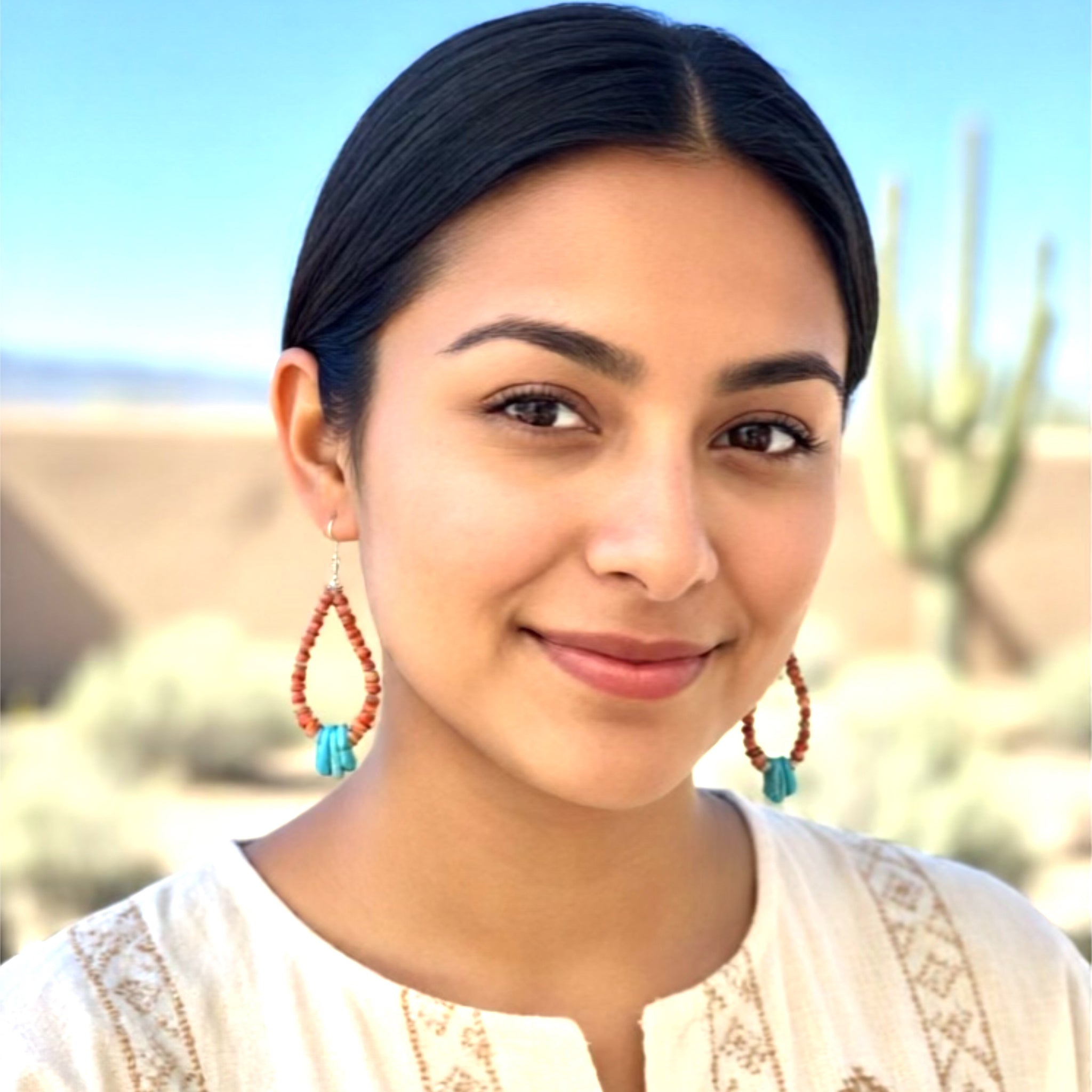 Sleeping Beauty Turquoise and Spiny Oyster Earrings Sterling Silver Jacla