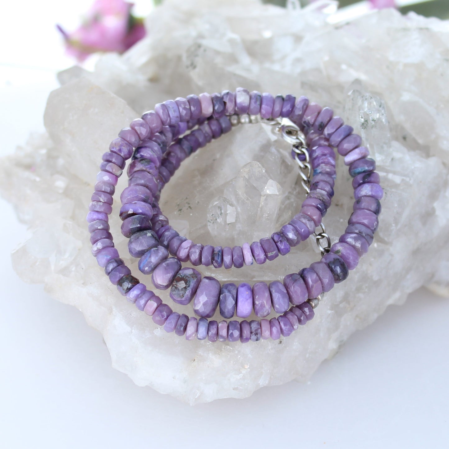 SUGILITE FACETED BEADS Necklace Sterling 4.5-8mm