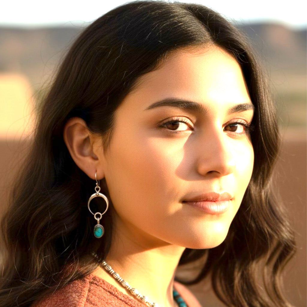 Blue Sonoran Mountain Turquoise Naja Moon Earrings Sterling Silver