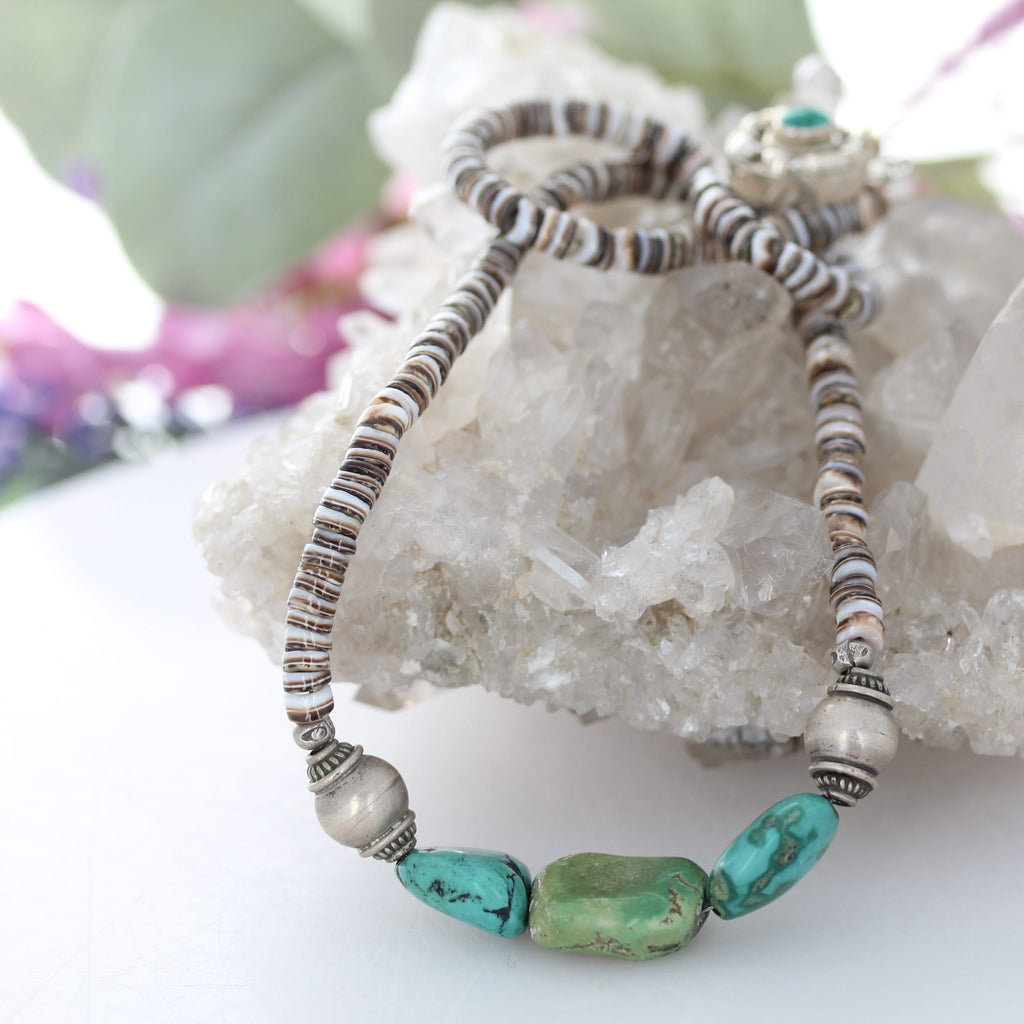 Antique TIBETAN TURQUOISE and CORAL Necklace 19"