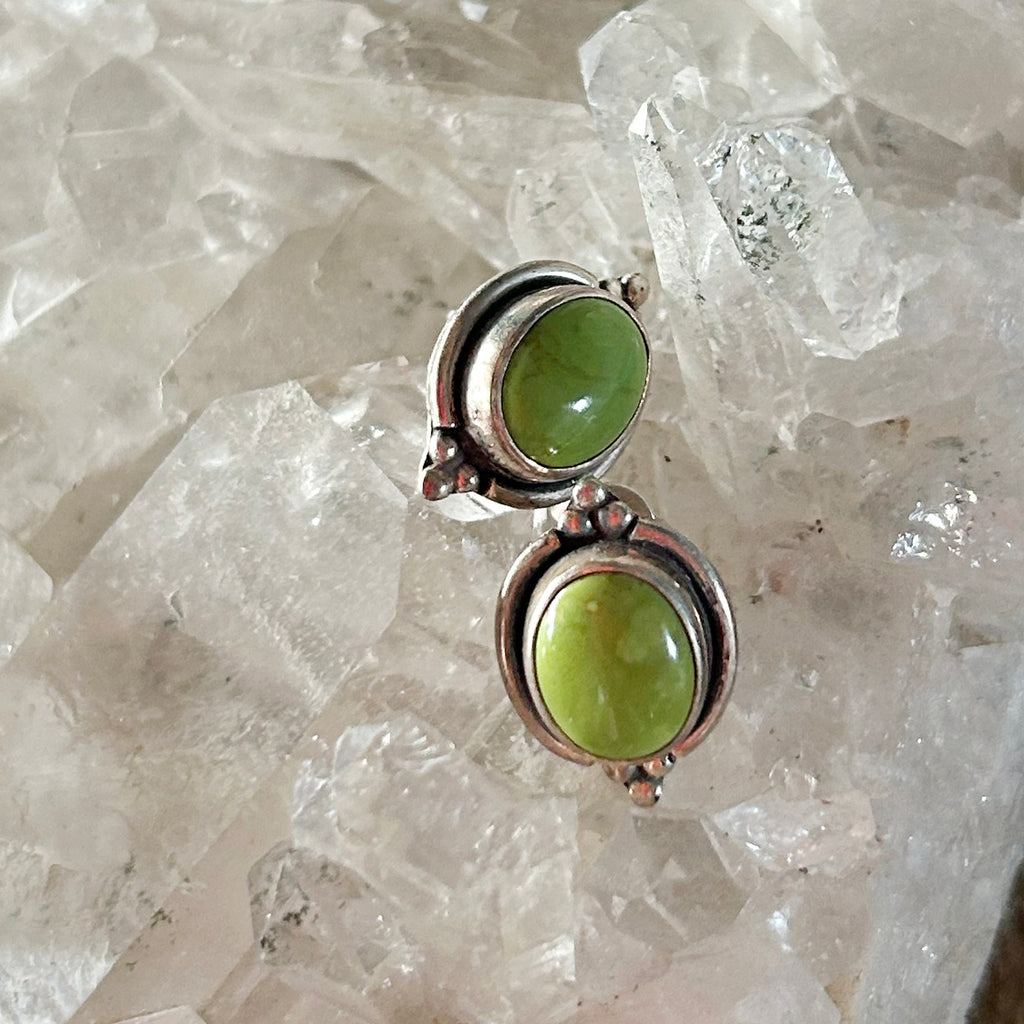 Gaspeite Earrings Sterling Southwest Style Posts Studs