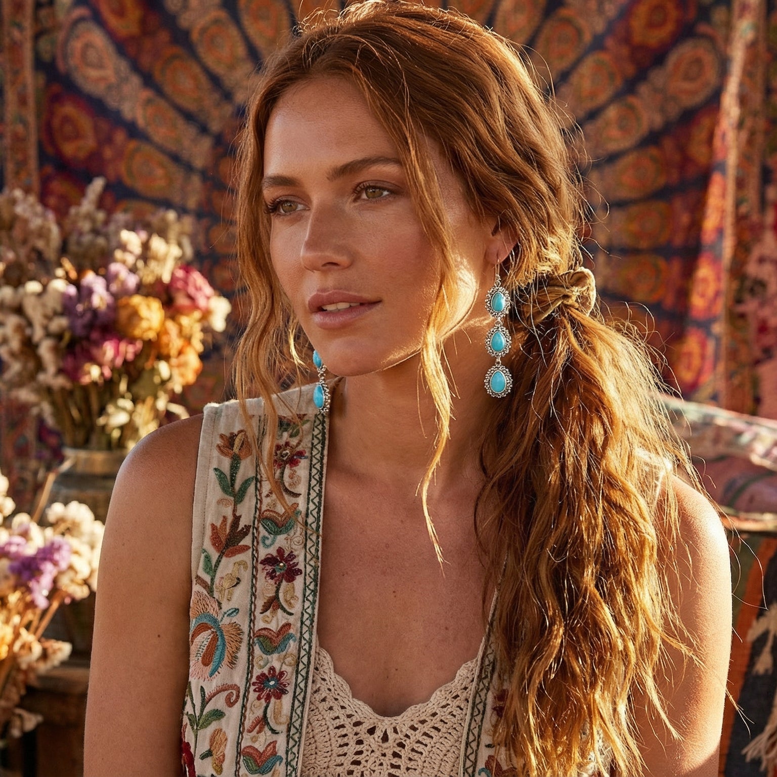 AAA Faceted Kingman Turquoise Earrings 3 Stone Sterling Silver