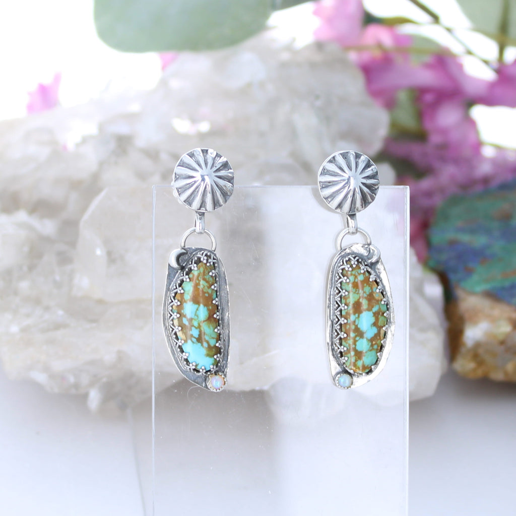 AAA VIVID TURQUOISE and Opal Earrings #8 Mine Sterling Southwest