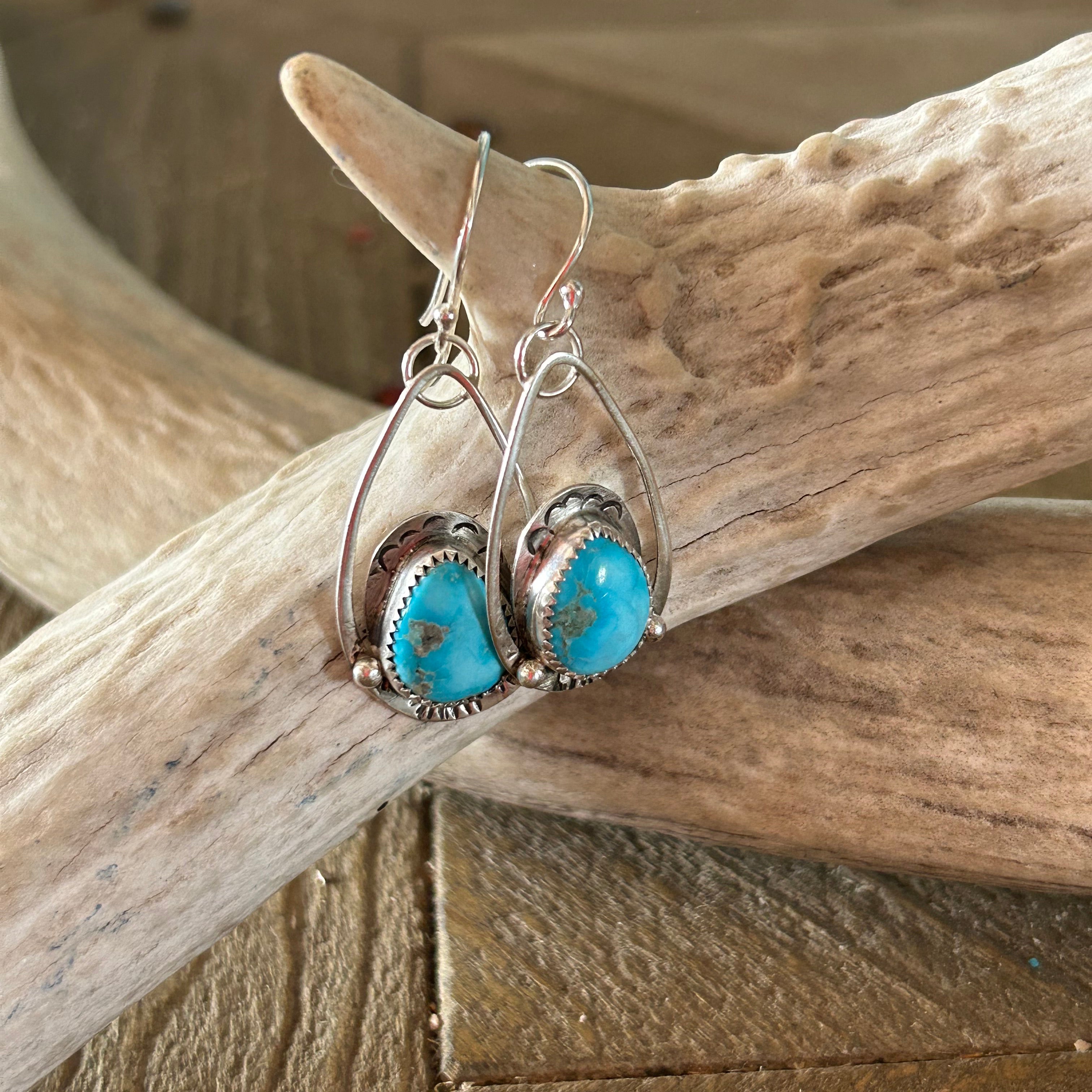SLEEPING BEAUTY TURQUOISE Earrings Teardrops Sterling NewWorldGems 1.75"
