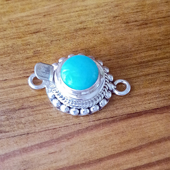 Gem Grade Egyptian Turquoise Sterling Granulated Clasp Sterling Silver 7mm