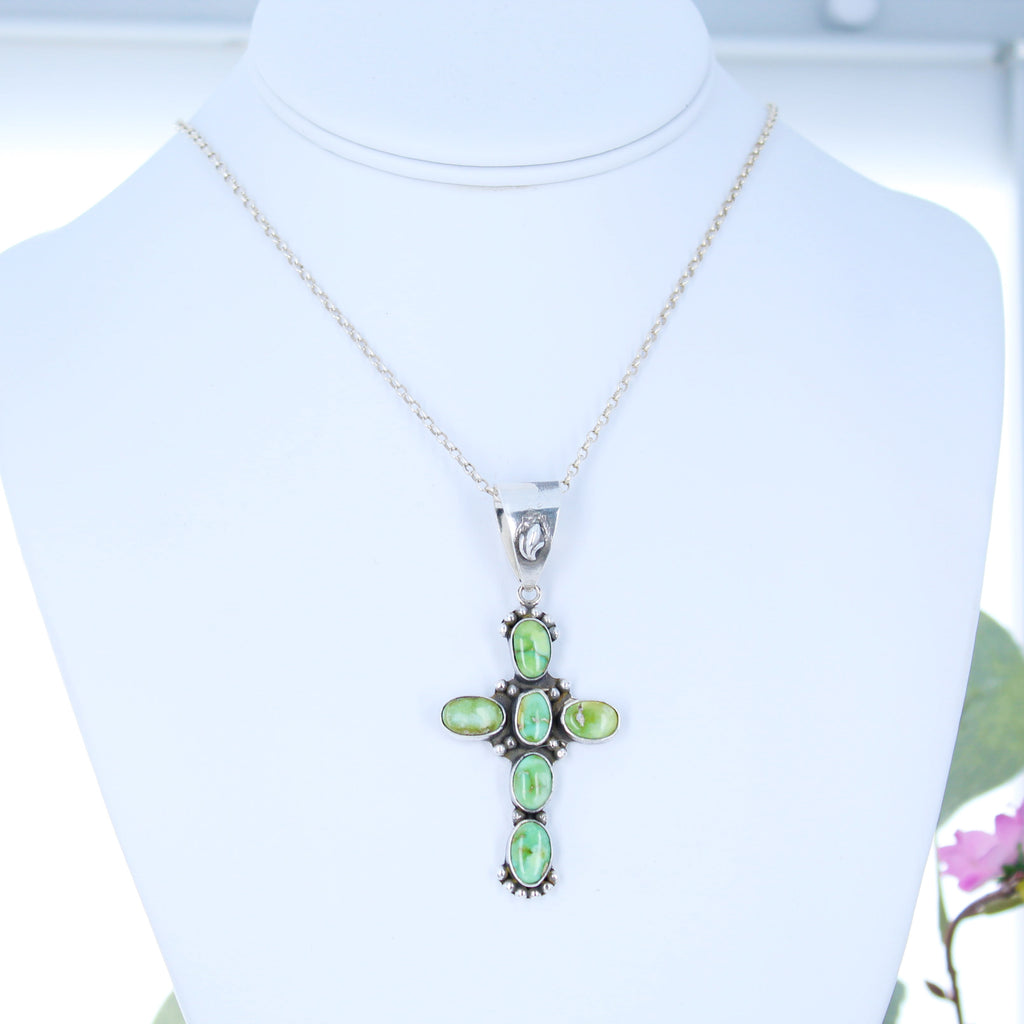 Stunning Sonoran Gold Turquoise Cross Pendant Sterling Silver Santa Fe Style
