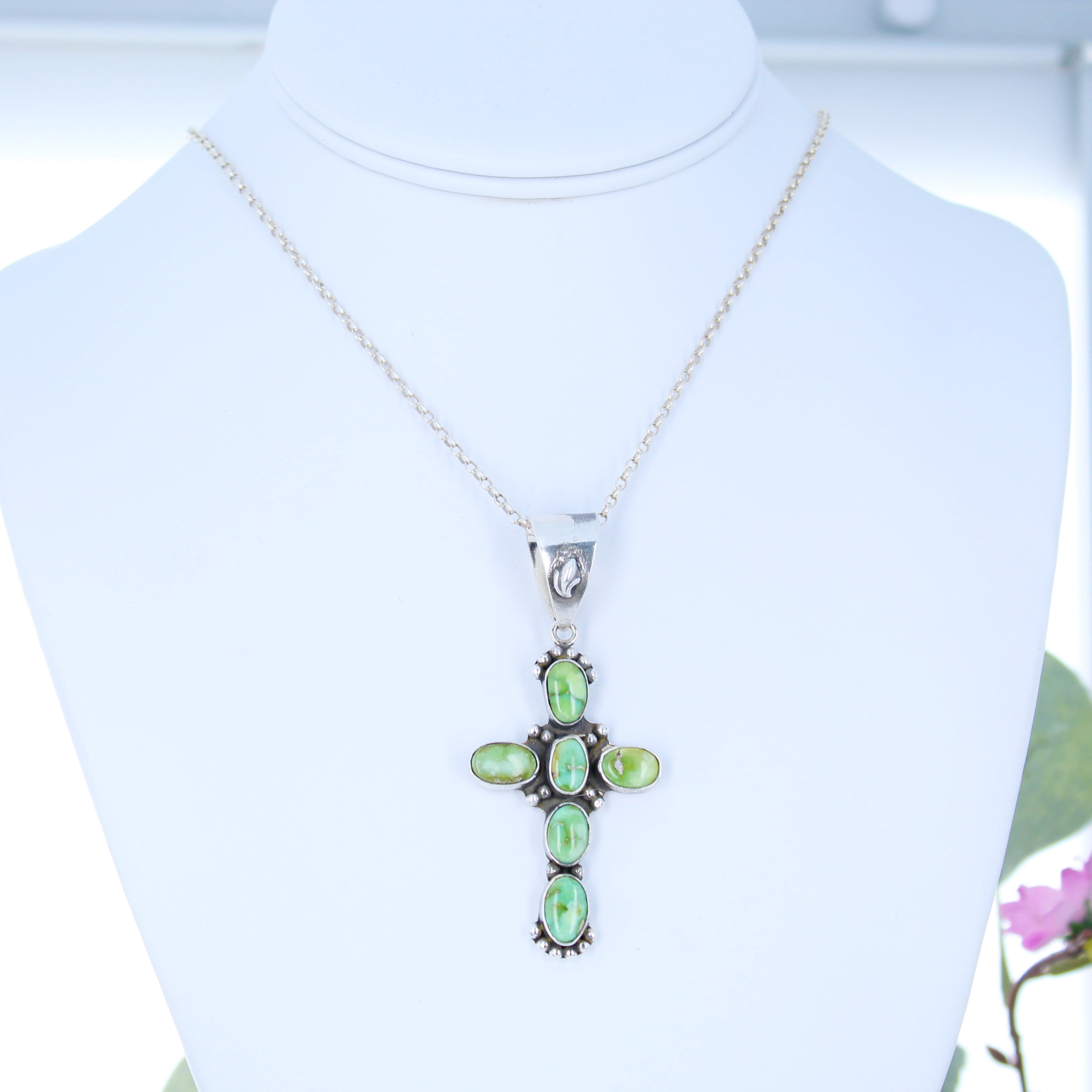 Stunning Sonoran Gold Turquoise Cross Pendant Sterling Silver Santa Fe Style