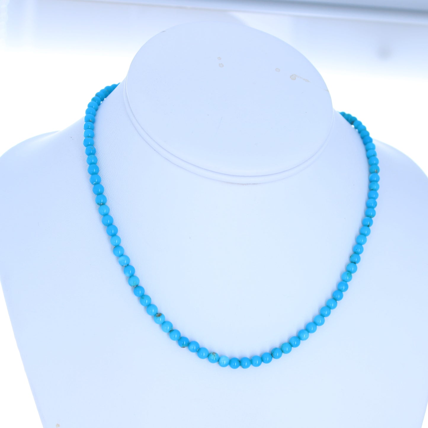 SLEEPING BEAUTY Turquoise Necklace 4.3mm Round Beads 14K Gold 16.5"