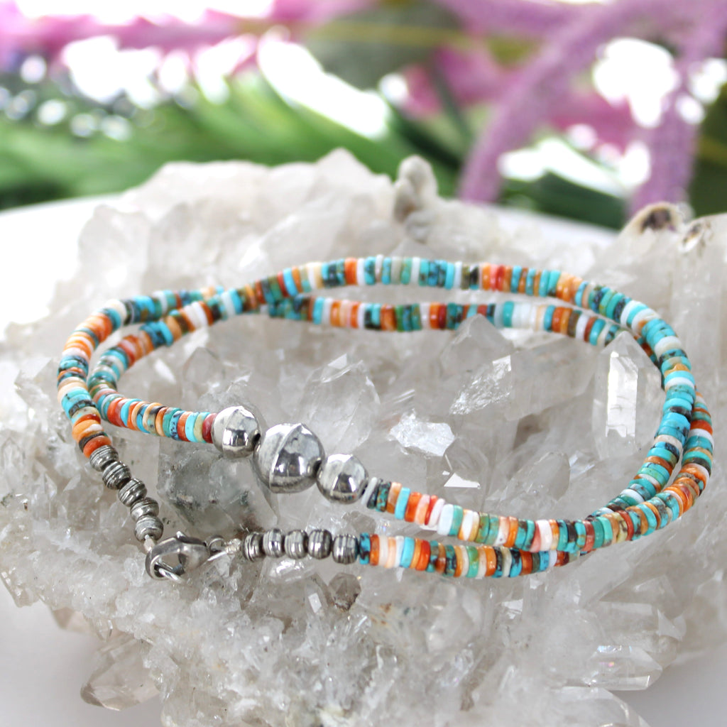 Spiny Oyster Turquoise Necklace Sterling Pueblo Beads 19"