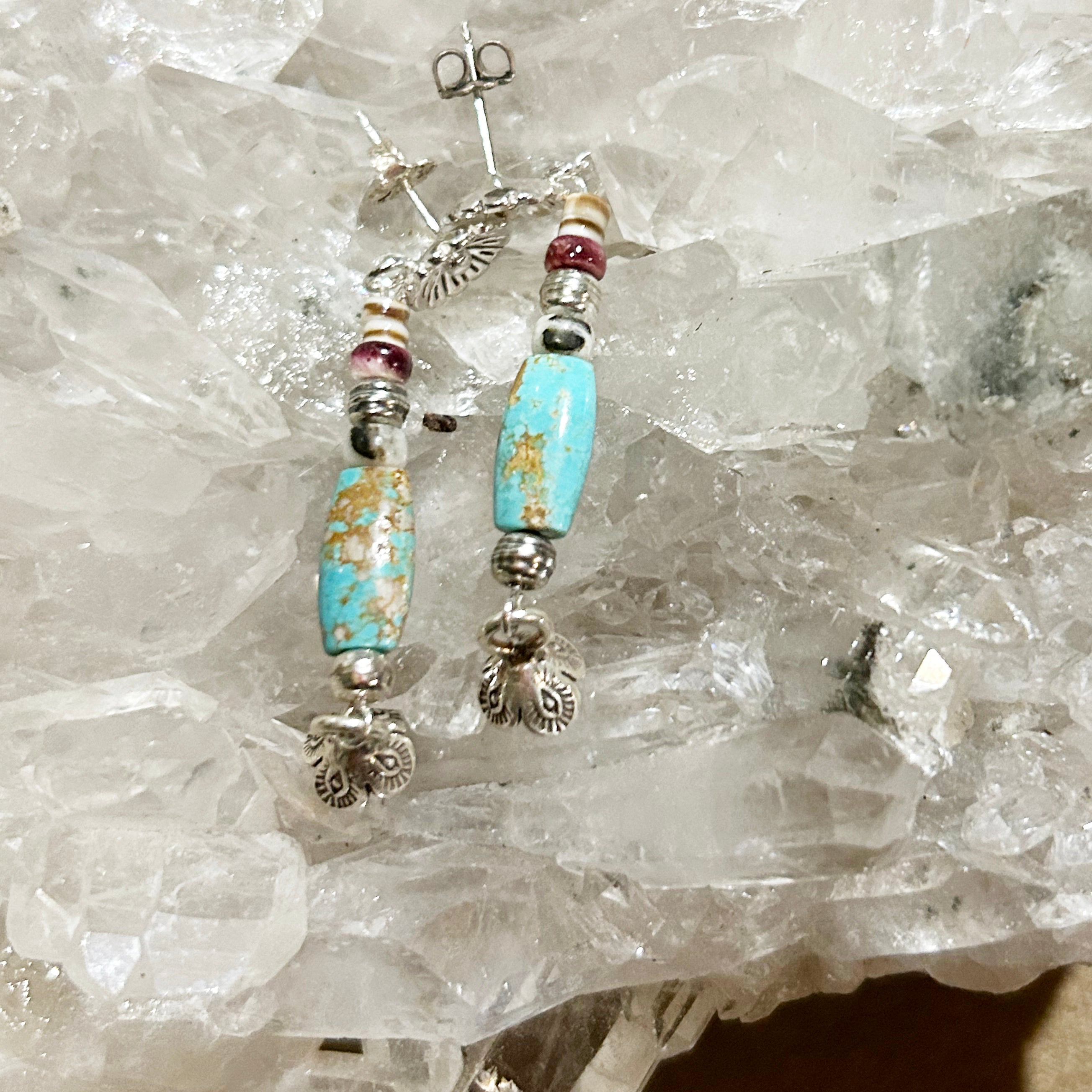 Carico Lake and White Buffalo Turquoise and Shell Sterling Earrings