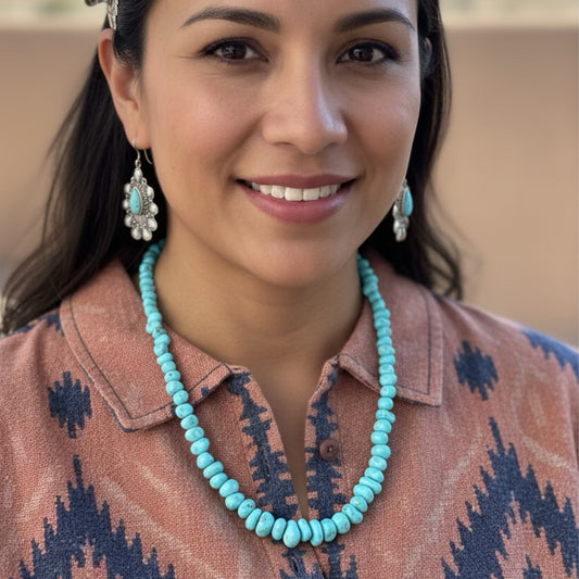 White Creek Turquoise Beads Nugget Necklace Sterling Southwest Elegance