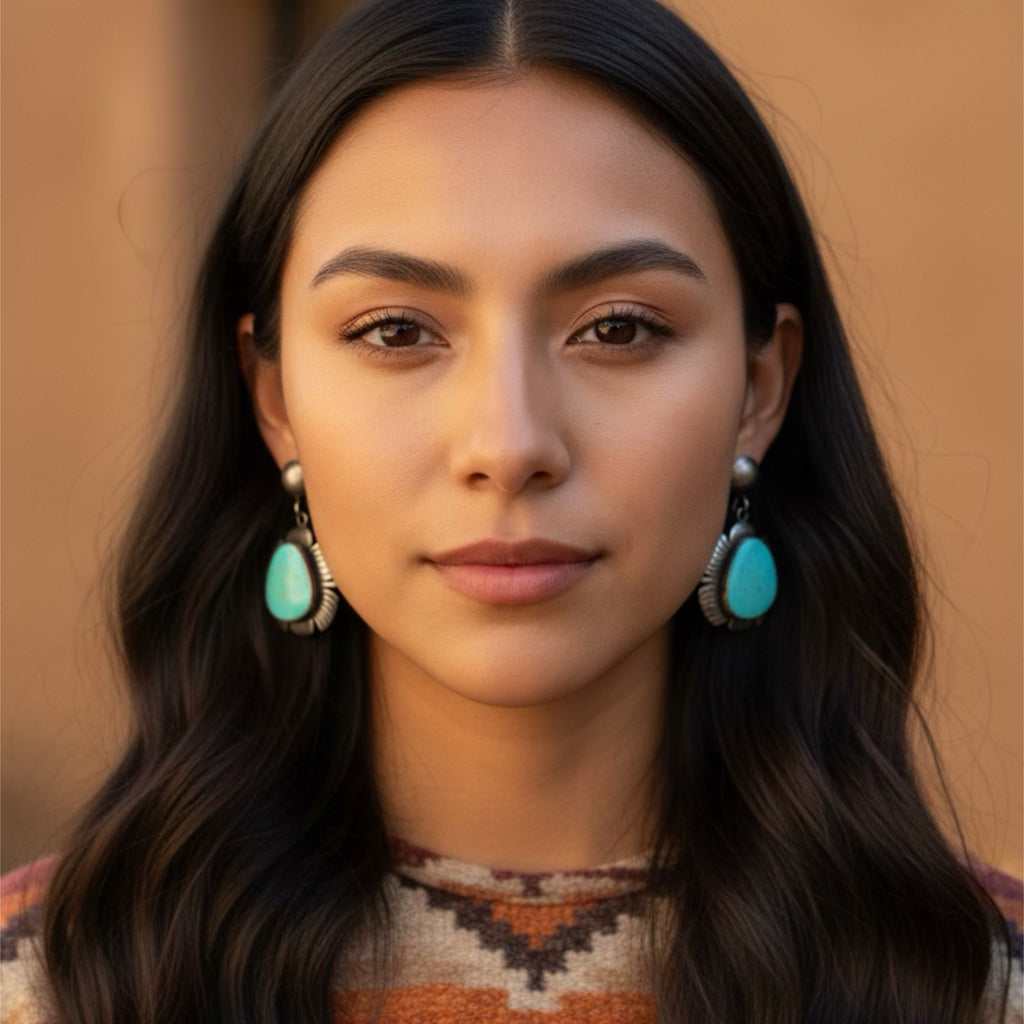 Beautiful Sky Blue Kingman Mine Turquoise Earrings Feathered