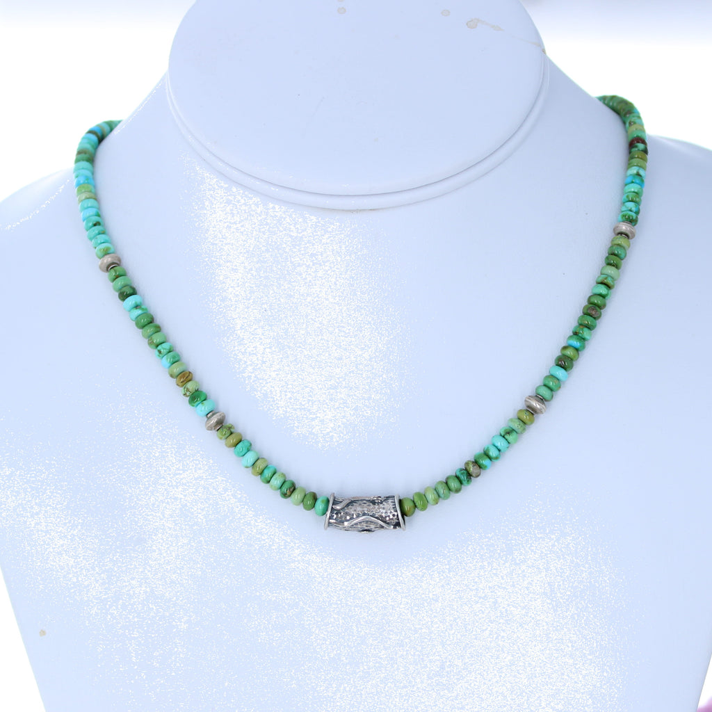 SONORAN GOLD Turquoise Rondelle Beads Necklace Sterling Lime Green
