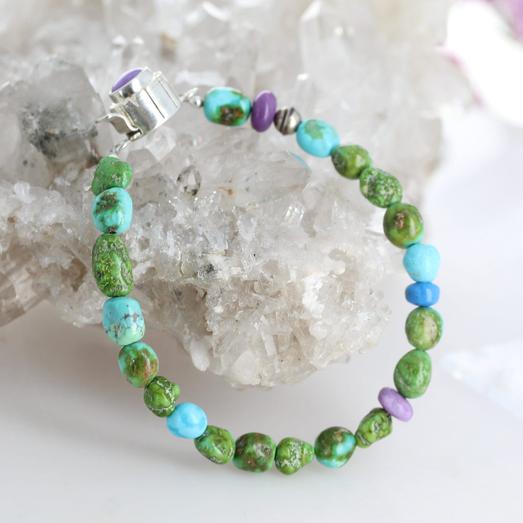 Sugilite and Sonoran Gold Turquoise Bracelet Sterling Silver Multi Stone