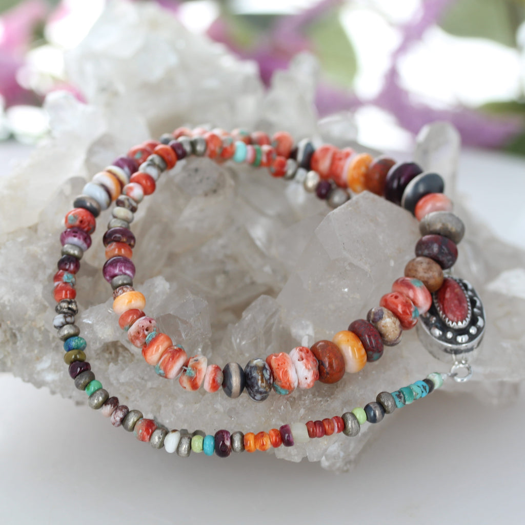 Spiny Oyster Necklace Rondelles Fiesta Colors Mixed 17"