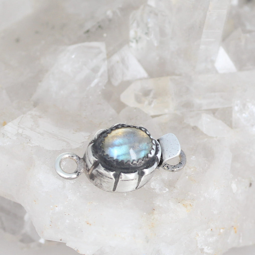 Blue Labradorite Clasp Sterling Oval Shape 8x10mm Southwestern Oxidized