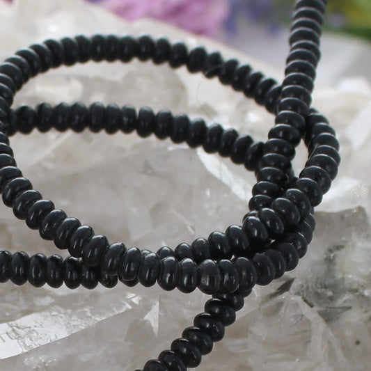Genuine Black Jet Rondelle beads 4mm