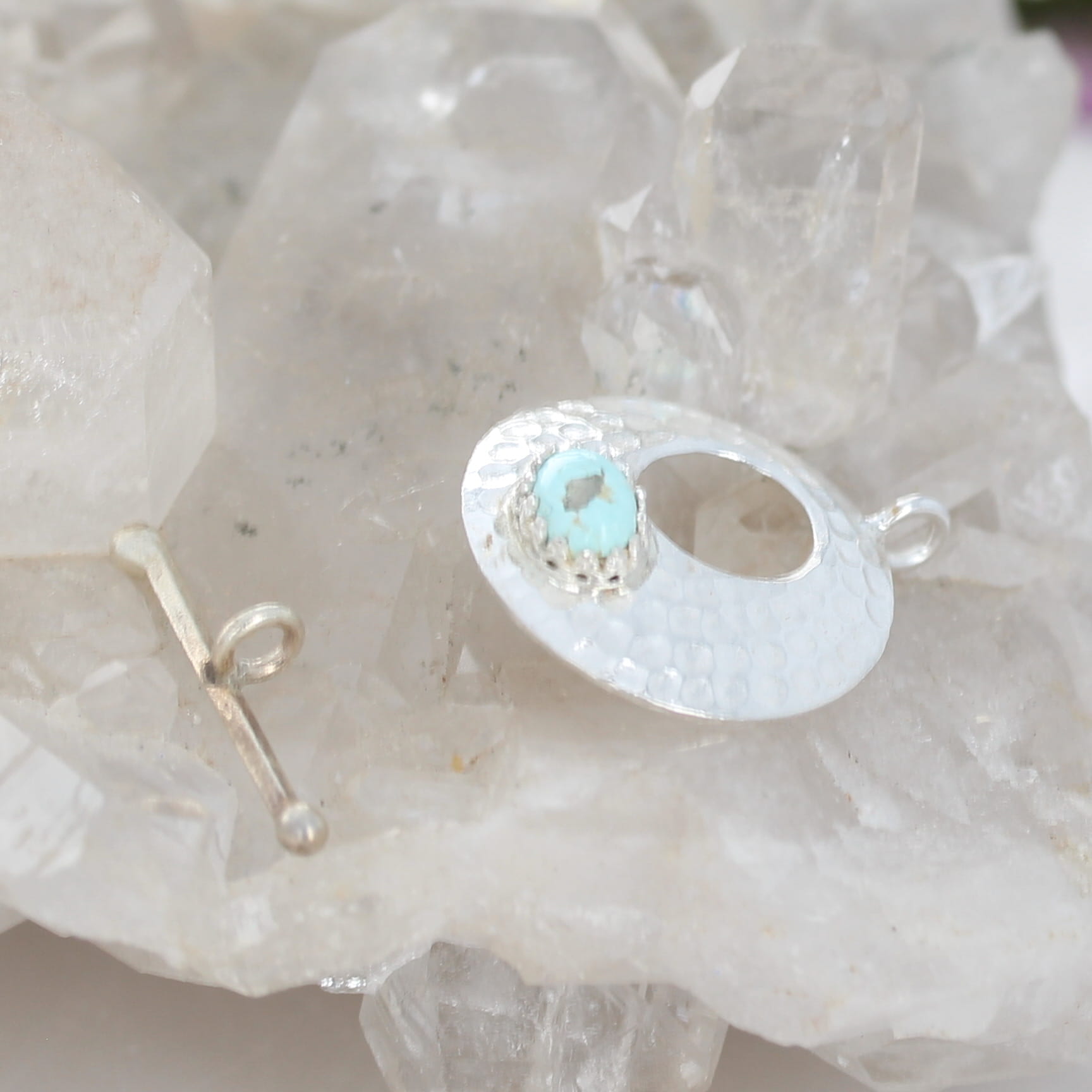 White Creek Turquoise with Pyrite Toggle Clasp Sterling 6x8mm