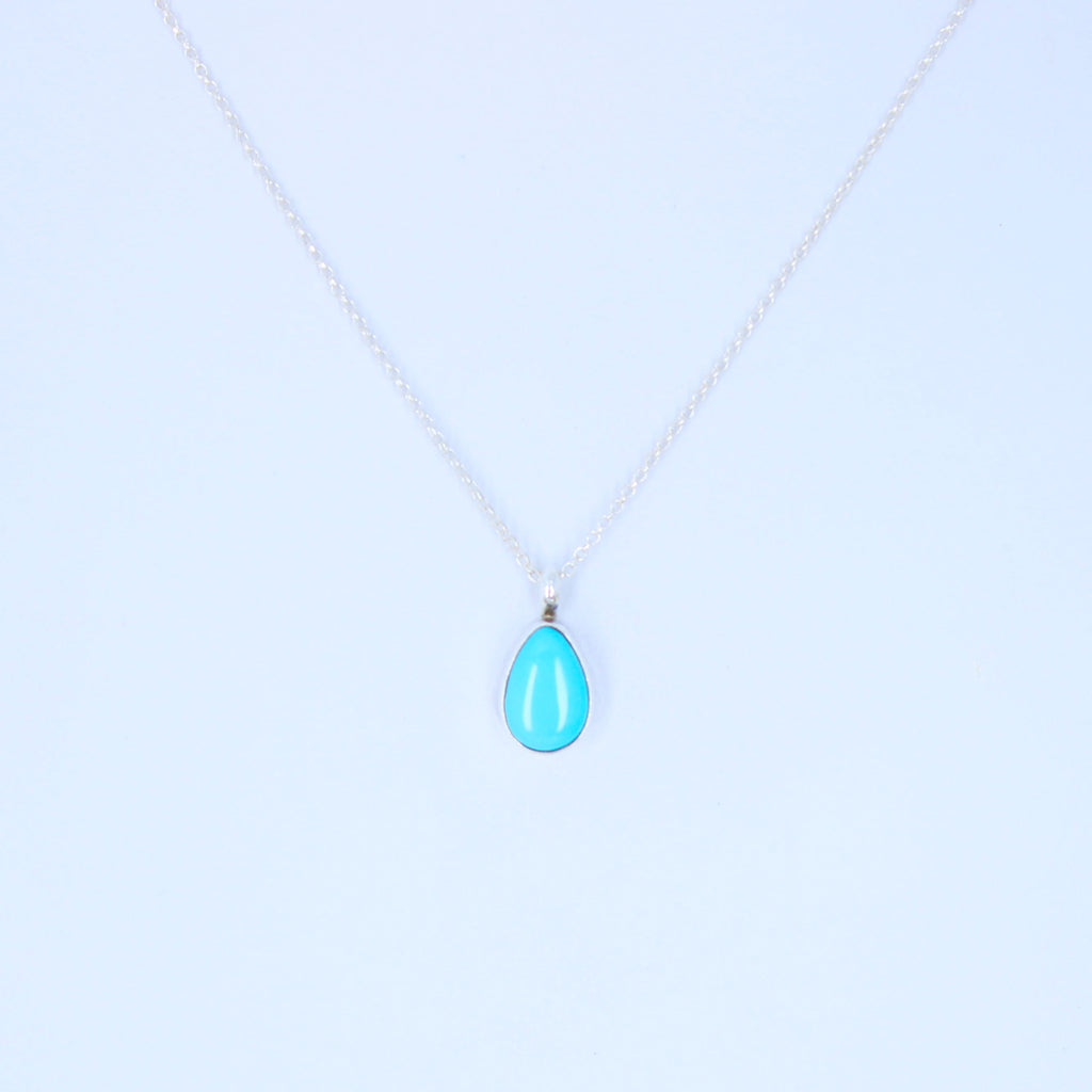 Teardrop Shaped Sleeping Beauty Turquoise Pendant Sterling Necklace