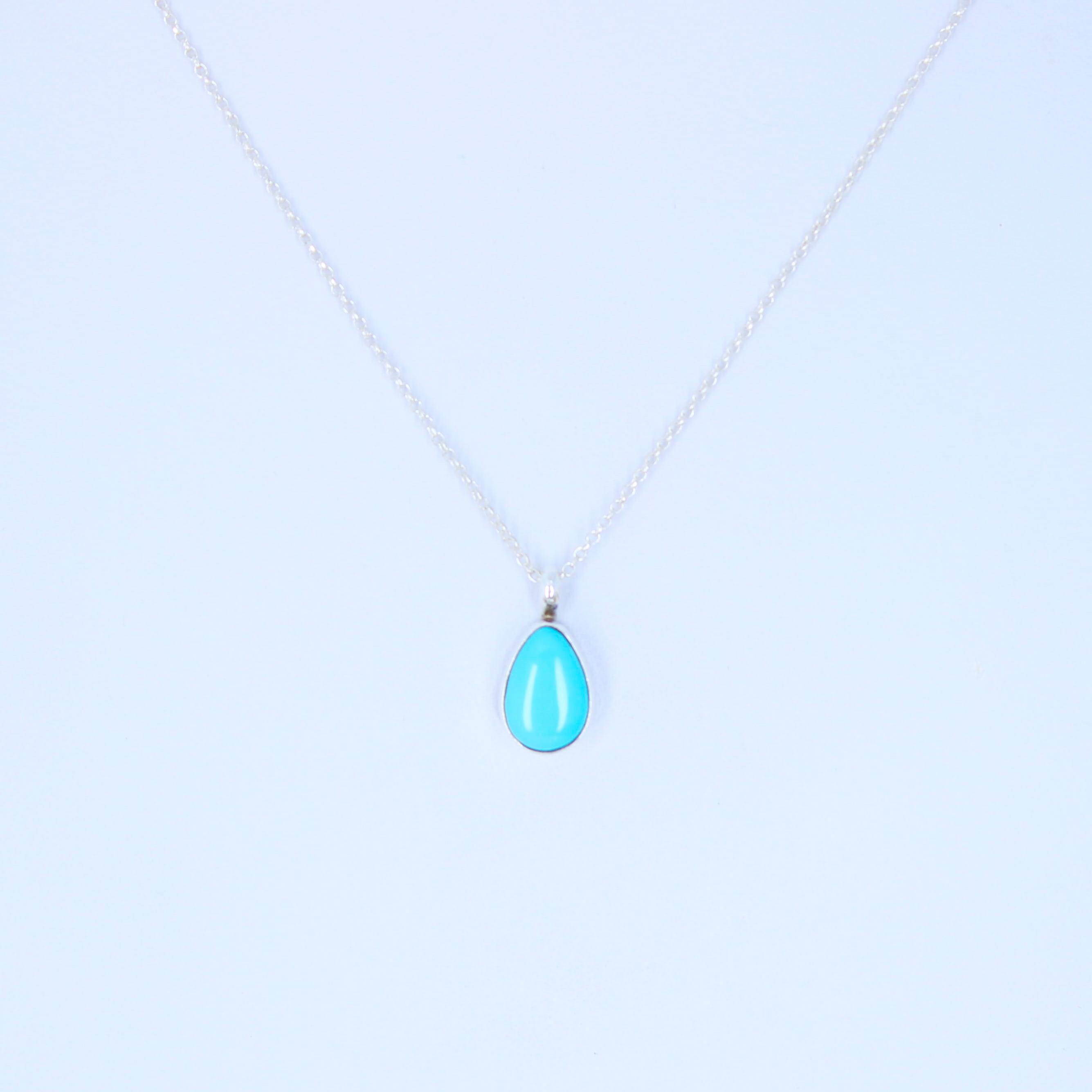Teardrop Shaped Sleeping Beauty Turquoise Pendant Sterling Necklace