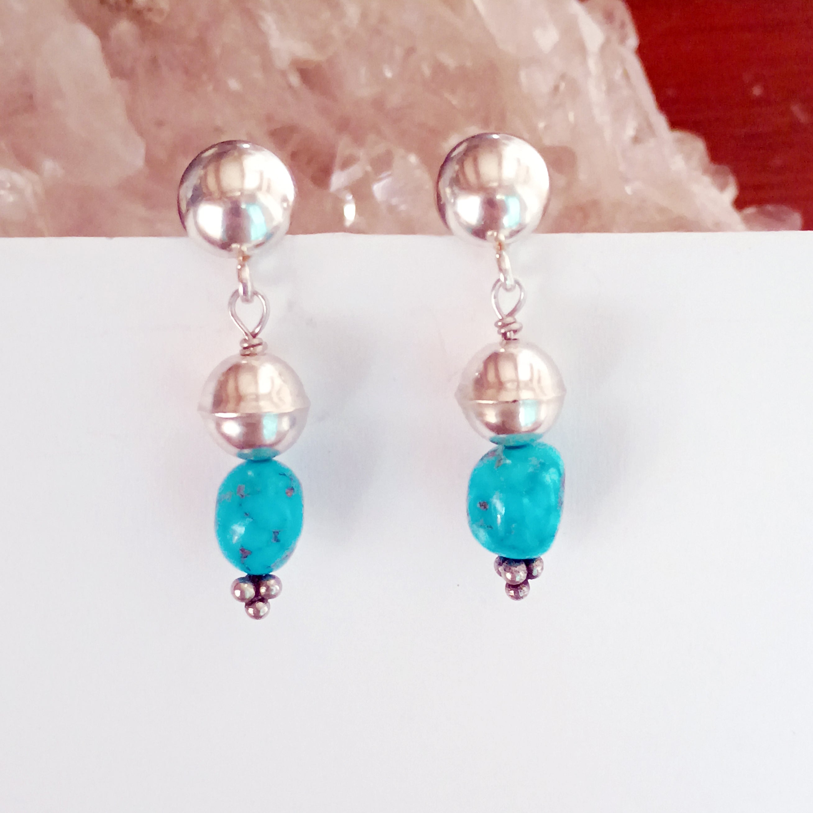 AAA Blue Sonoran Rose Turquoise Earrings Sterling Hand Domed Posts