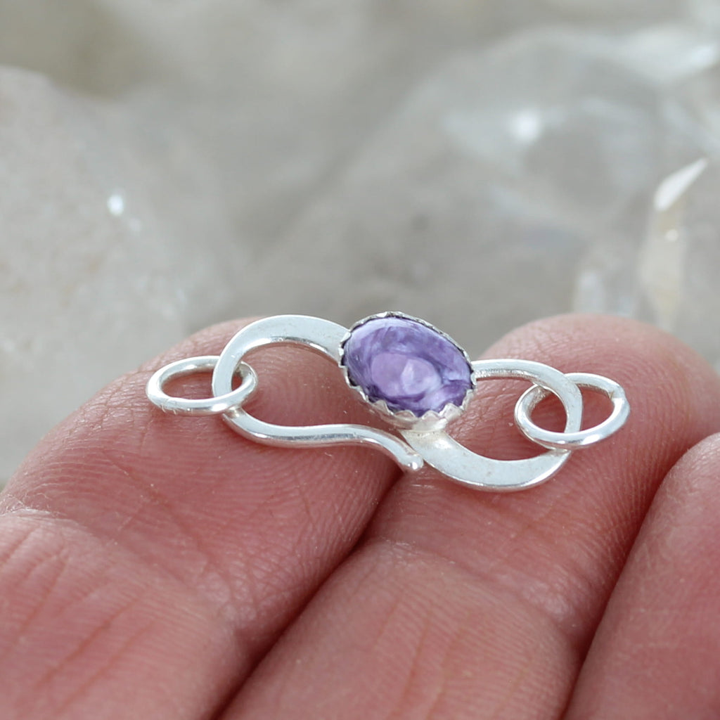 Chatoyant Purple Charoite Clasp Sterling Silver 7.5x6mm S Shaped