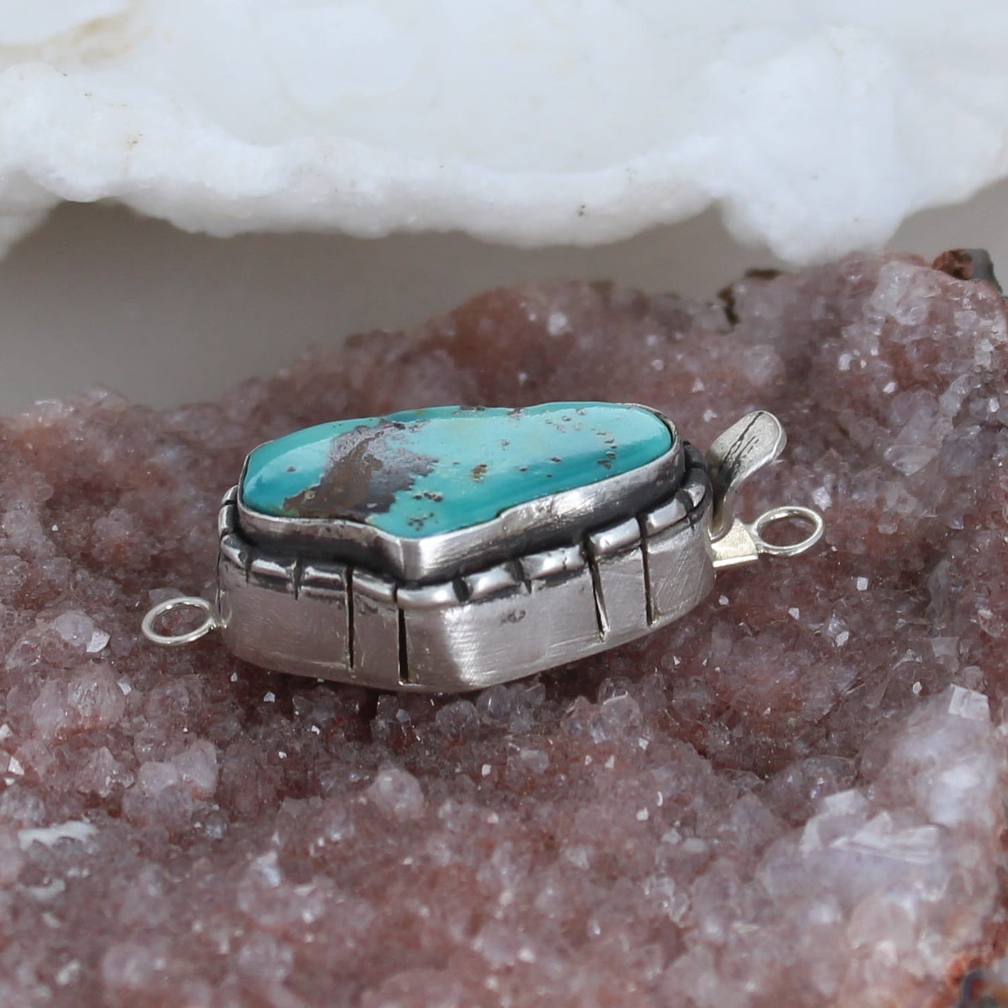 Mexican Turquoise Clasp Large Sterling Light Teal Blue -NewWorldGems