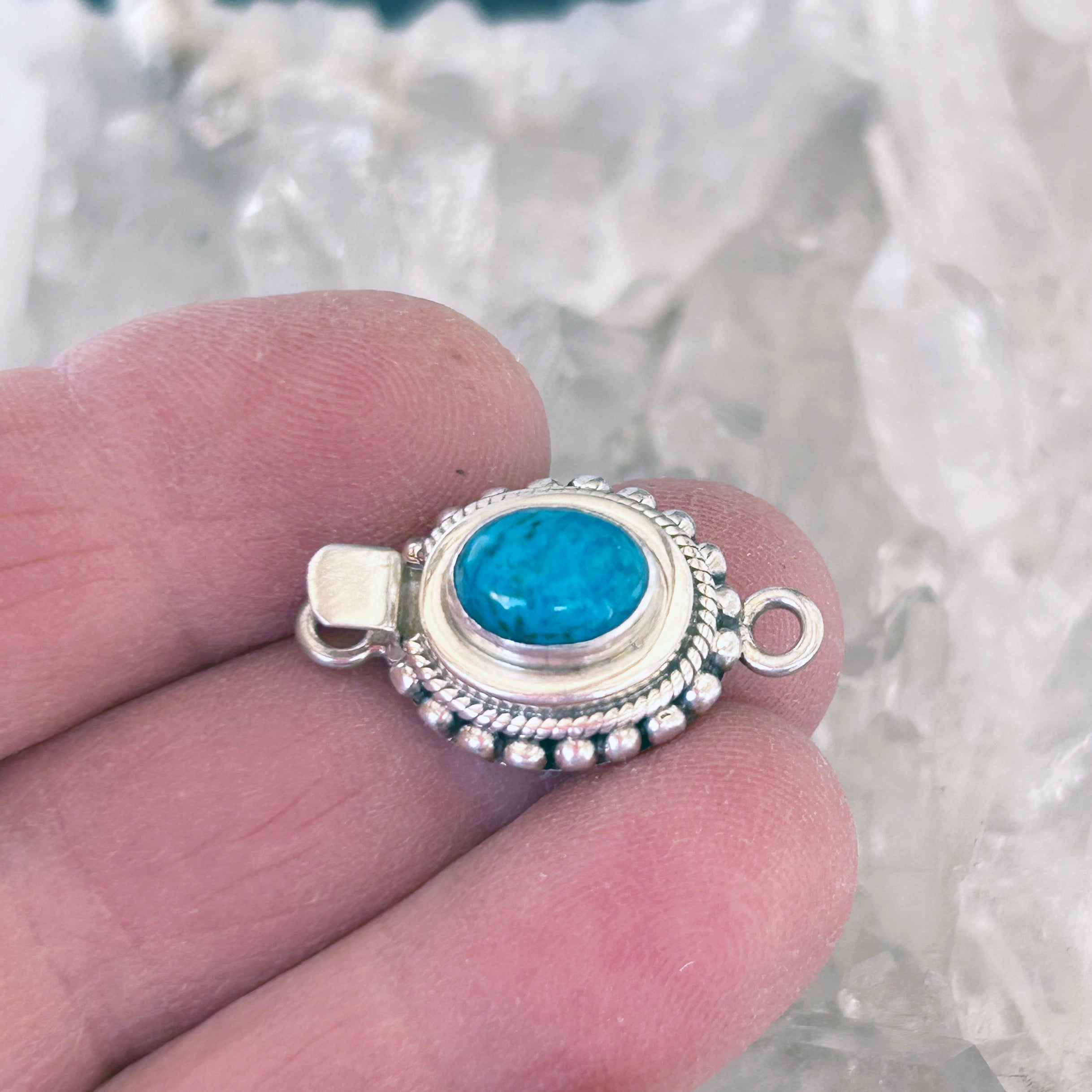 AAA Brilliant Blue Azurite Chrysocolla Sterling Silver Clasp 7x9mm