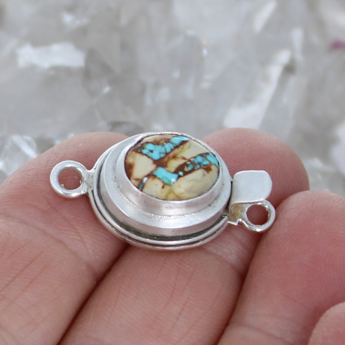 AAA Royston Ribbon Turquoise Clasp Southwestern Design Sterling 12.5x10mm