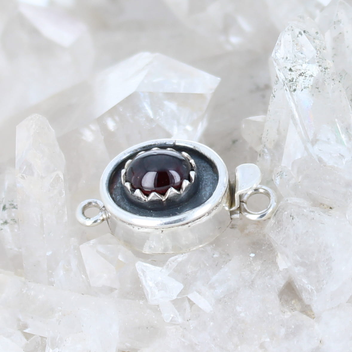 Garnet Clasp Sterling Oval 8X6mm Crown Bezel