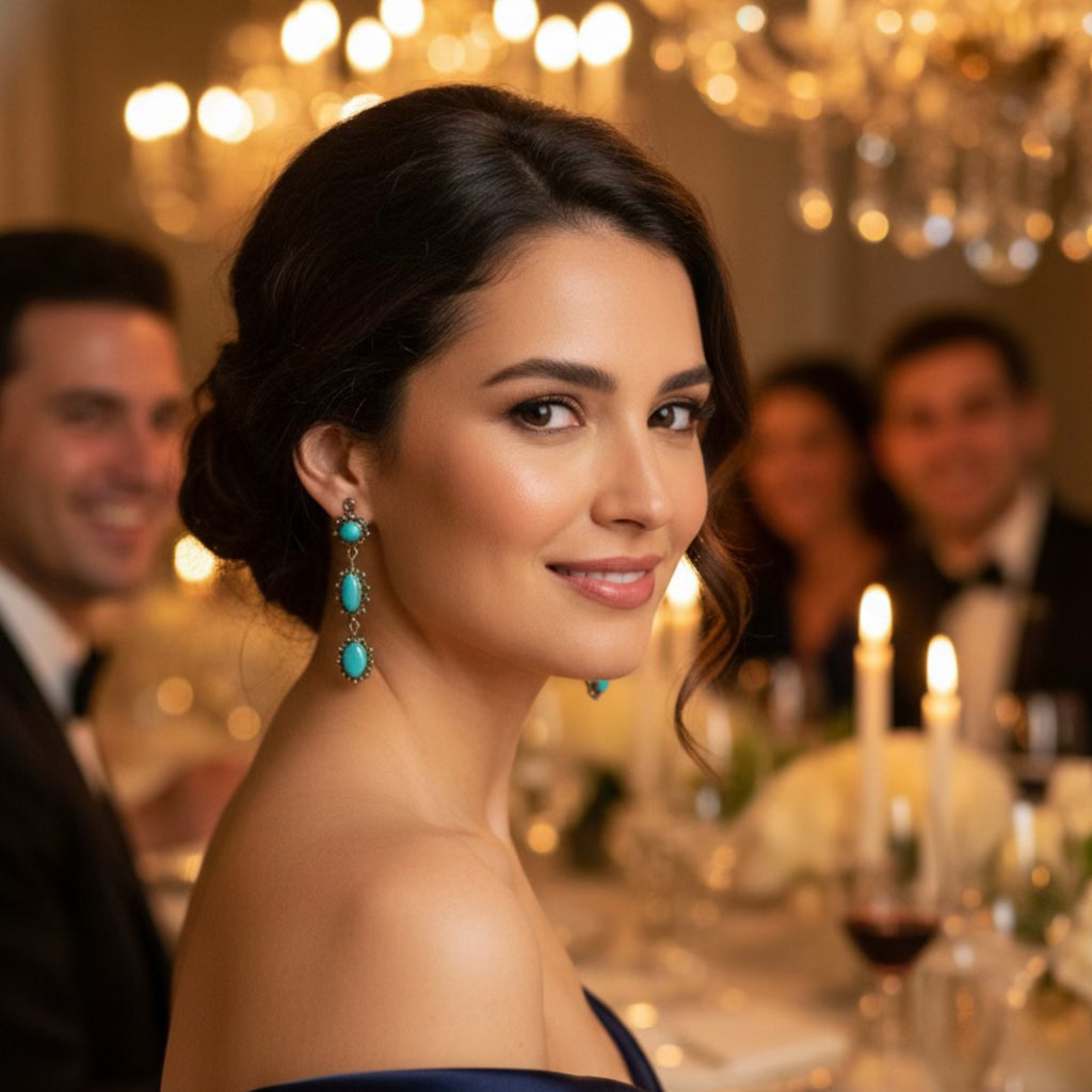 SLEEPING BEAUTY TURQUOISE Earrings Faceted 3 Stone Beauties