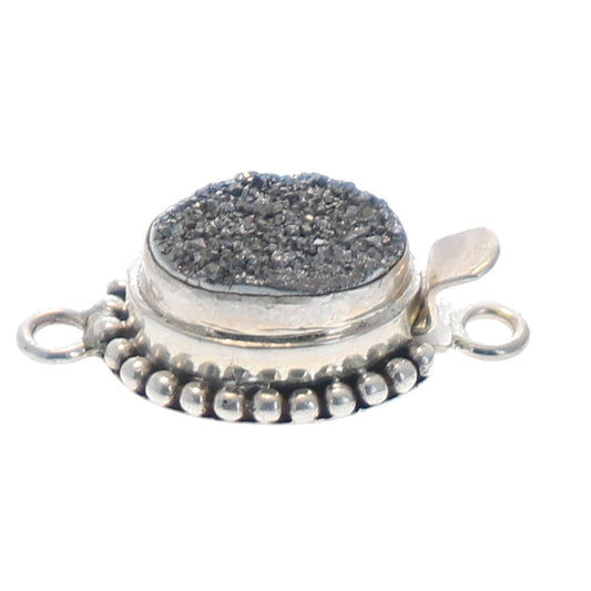 Drusy Quartz Geode Clasp Sterling Deep Gray Color -NewWorldGems