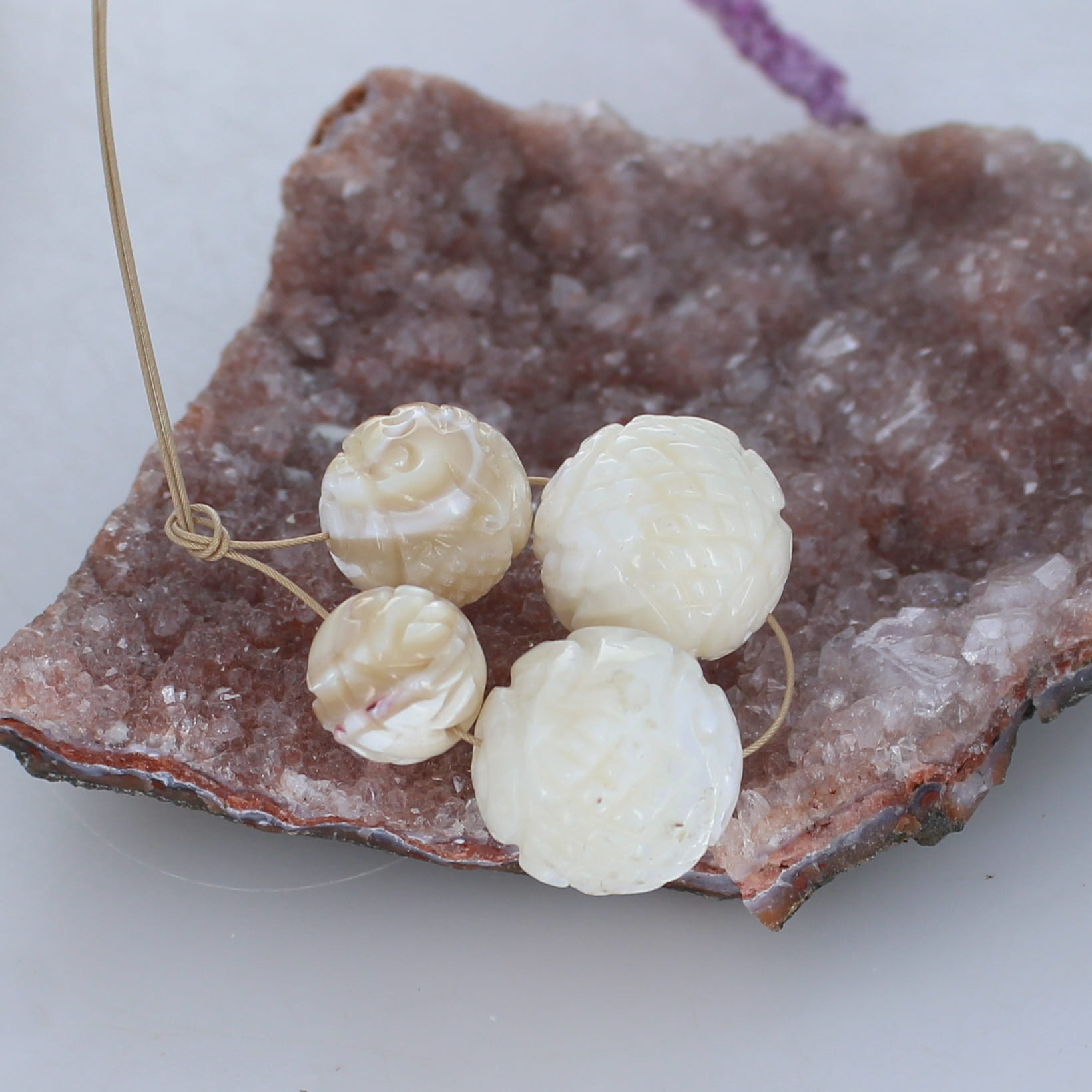 MOTHER OF PEARL Beads Carved 4 Pieces -NewWorldGems