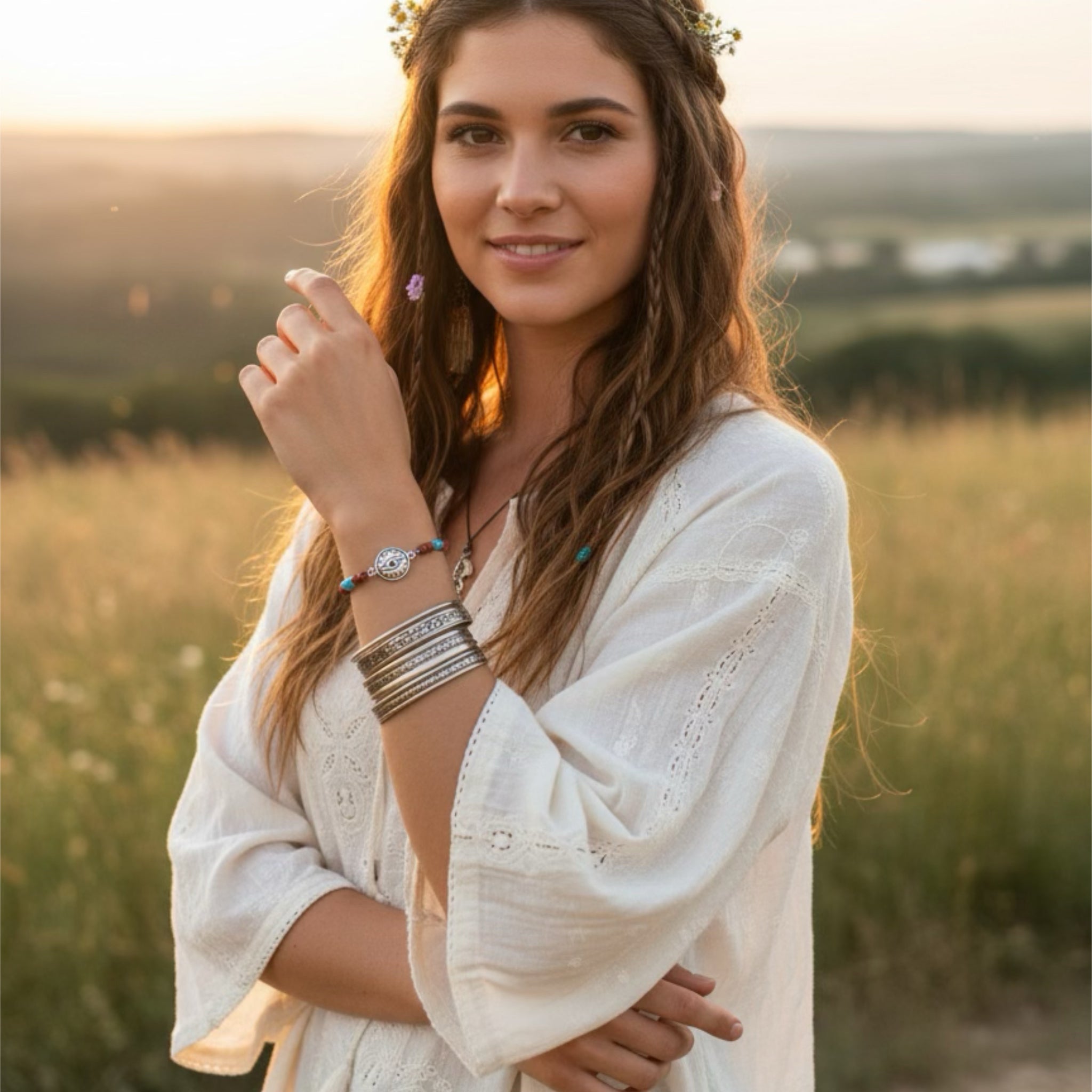 Sleeping Beauty TURQUOISE BRACELET Coral Sterling Protective Eye