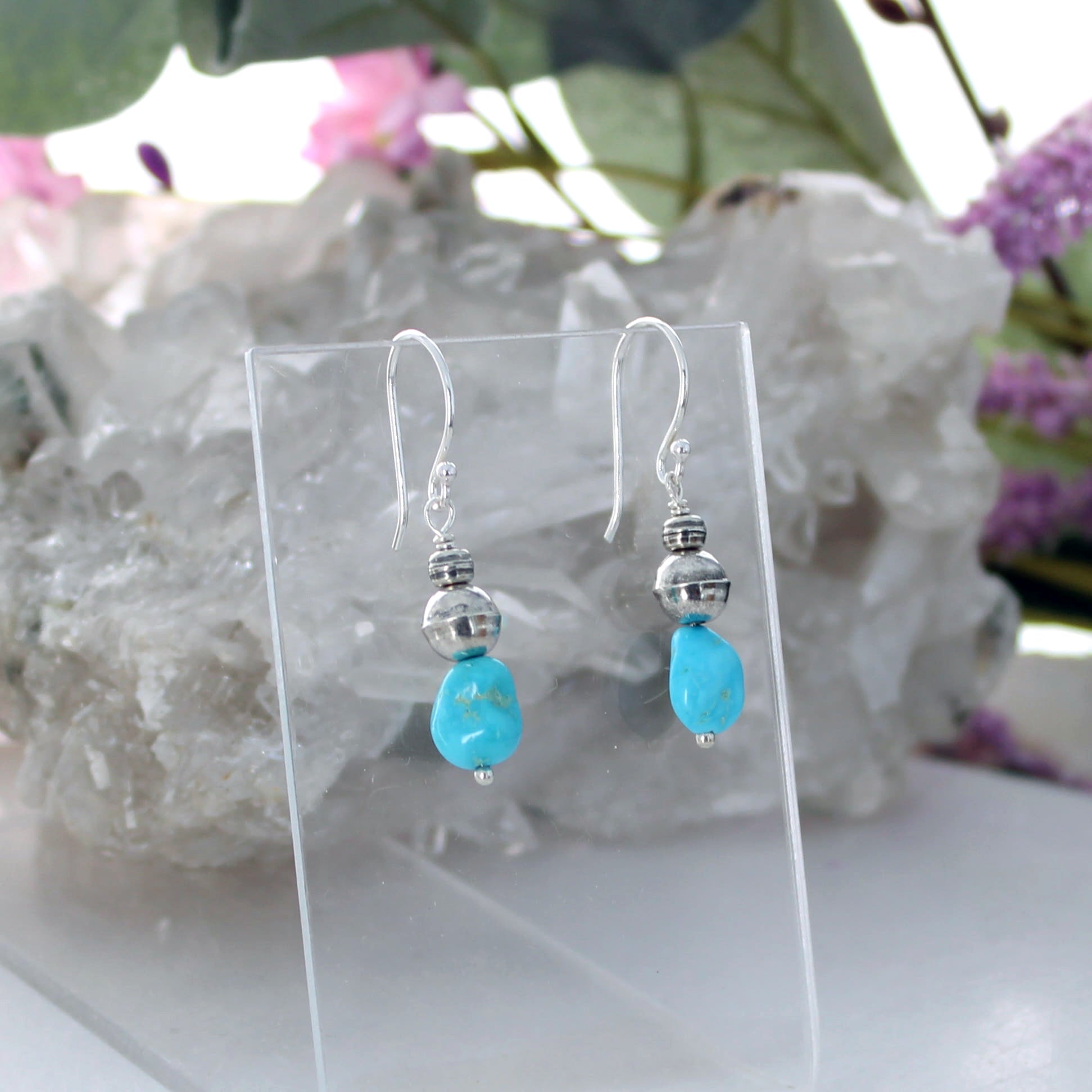 Deep Blue Kingman Turquoise Earrings Sterling Bench Made Beads