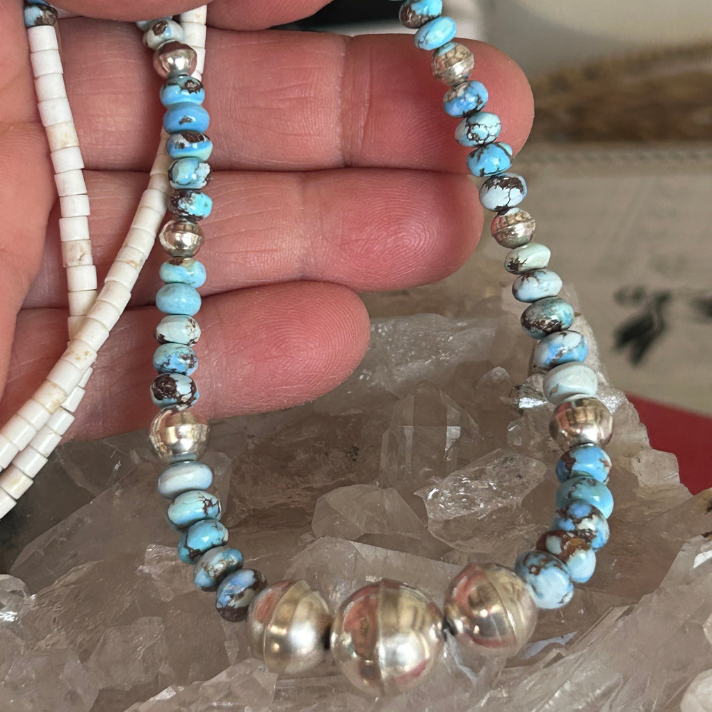 Golden Hills and White Buffalo TurquoiseSterling Necklace Benchmade Navajo Beads