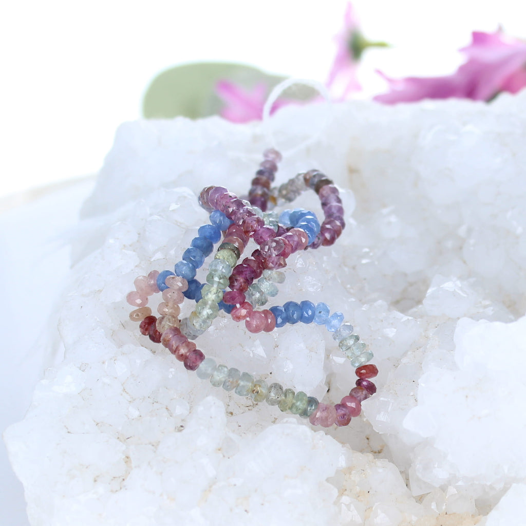 SAPPHIRE BEADS RONDELLE Faceted Multi Color 4.5mm 15" -NewWorldGems
