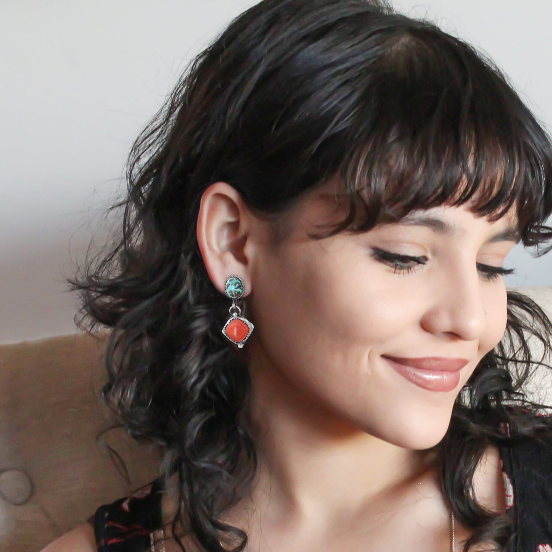 AAA Spiny Oyster and Carico Lake Turquoise Sterling Earrings