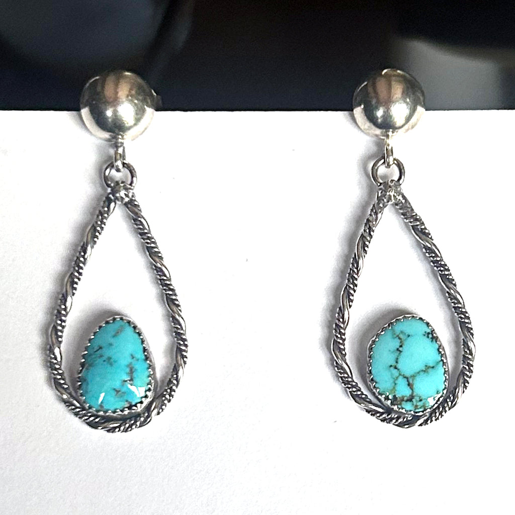 AAA Rare Morenci Turquoise Earrings Sterling Large Teardrops Southwest