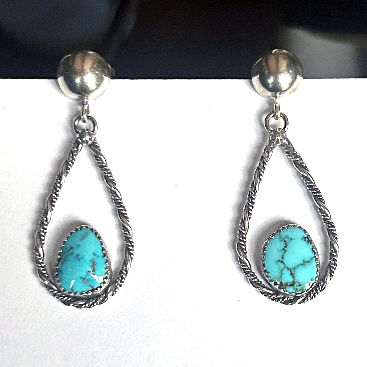 AAA Rare Morenci Turquoise Earrings Sterling Large Teardrops Southwest