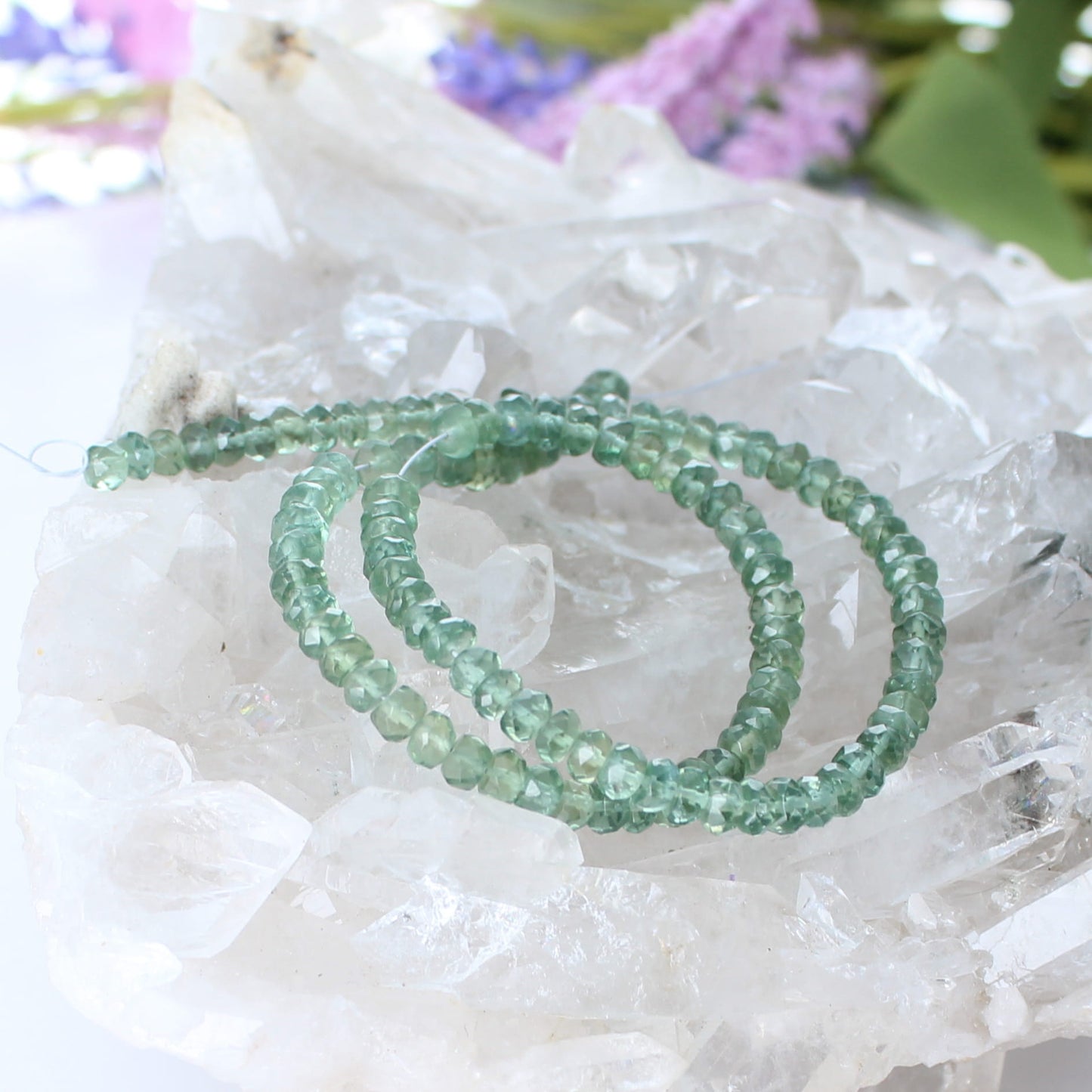 AAA Apatite Faceted Rondelle Beads Green 10" 4.3mm