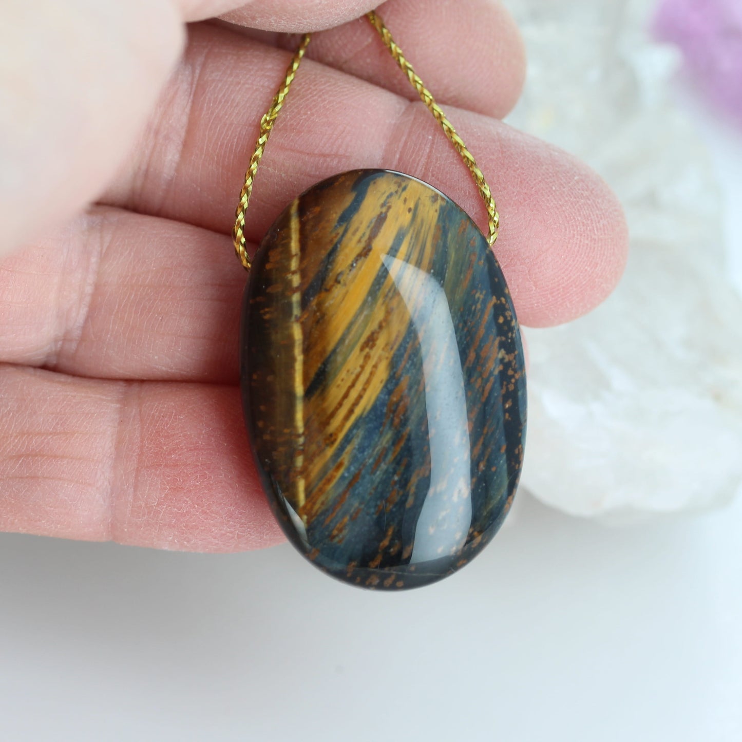 Dramatic Blue and Golden Tigereye Pendant Oval Shape Component